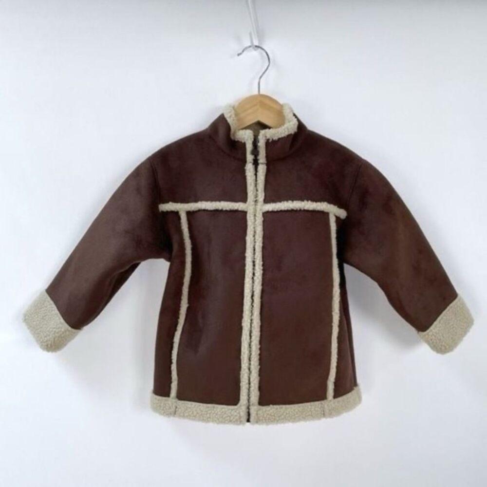NWT Hanna Andersson Sherpa Jacket Size 90 (US 3) Brown Cozy Fleece Lined Coat